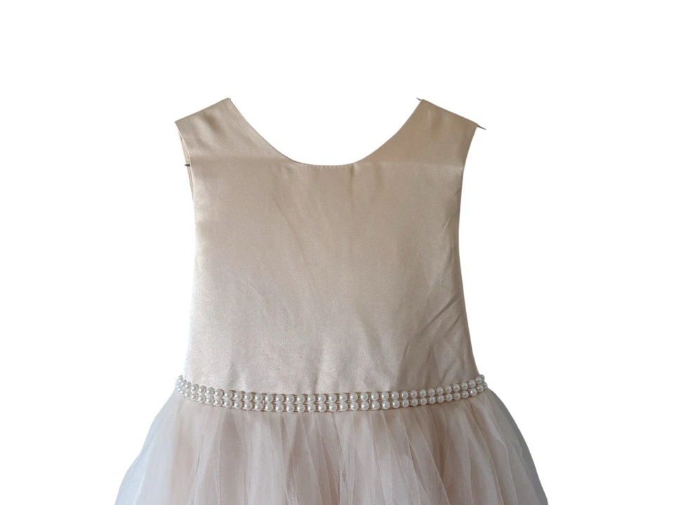 Maxi Vestido Formal Niñas Talla 10 Sin Mangas Satén Top Gasa Falda Borde Perlado Foto 3 de 4