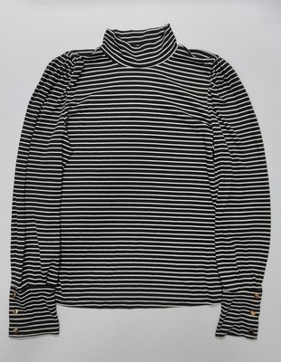 Draper James Women's Black/White Striped Mock Neck Long Sleeve Top Size XL
