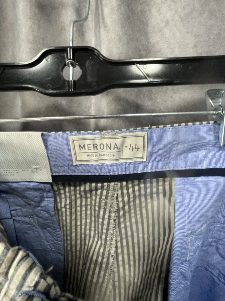 Pantalones Cortos Merona Seersucker Gris Blanco Rayas Verticales Talla 44 Nuevos con Etiquetas Foto 4 de 4