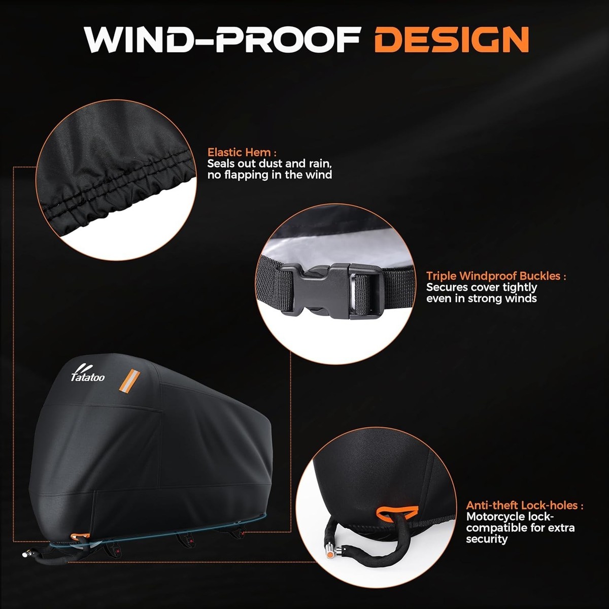 Outdoor Motorcycle Cover, Waterproof, 300D Heavy Duty, Black XXXL