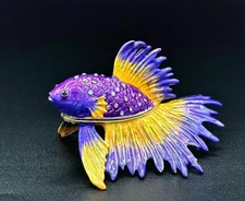 Jeweled Purple Betta Fish Hinged Trinket Box – Enamel Sea Life Décor