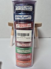 Self-Inking Teacher Stamp Set Colorful Stamps with Storage Tray 8Pcs New Sealed