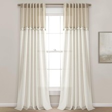 Lush Decor Boho Faux Tassel Linen Window Curtain Panel pair Off White 42" x 84"L