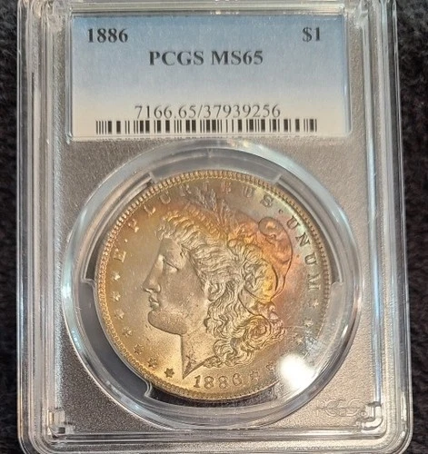 1886 Morgan Silver Dollar Rainbow toning PCGS MS65
