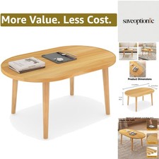 Space-Saving Oval Coffee Table with Sturdy Construction - Natural Wood Finish