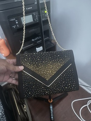 Women Rhinestones Crystal Evening Dinner Clutch Bag with 22'' gold chain/strap