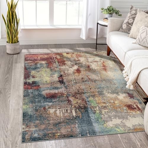 Modern Abstract 5x7 Area Rugs for Living Room, Washable Bedroom Rug Soft Non  - Bild 7 von 7