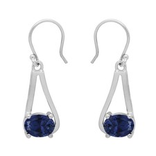 Long Dangle Earrings Blue Sapphire Gemstone 925 Sterling Silver Hook Earrings