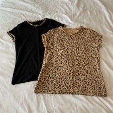 2x Girls Tshirts George 9-10 Black and Animal print Standard Tee
