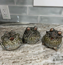Ceramic Frog Figurines See No Evil Hear No Evil Speak No Evil Set OF 3