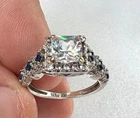 Vintage 925 Sterling Silver Clear Solitaire w Blue Accent Gemstone Ring Size 9