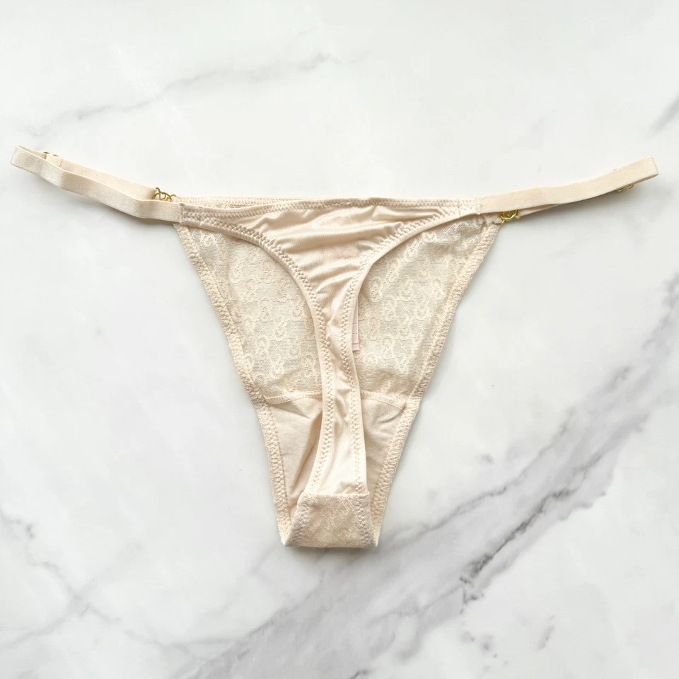 Victoria's Secret Muy Sexy Icono Encaje Ajustable Tanga Panty Mazapán Talla L/XL Foto 3 de 4