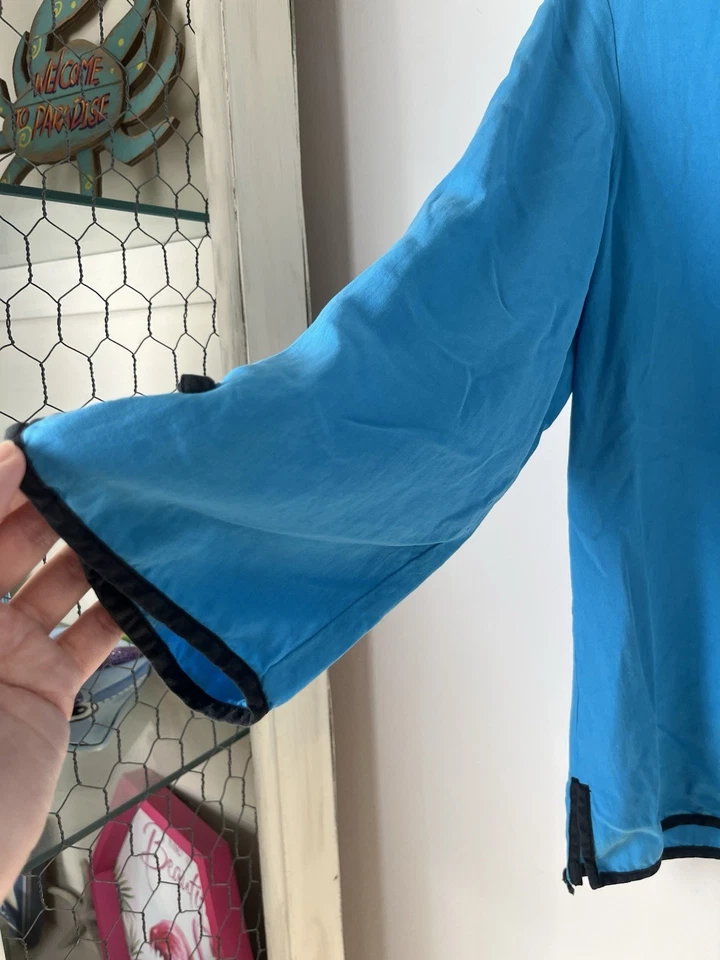 Blusa vintage Sag Harbor 100 % seda para mujer pequeña cuadrada Lagenlook abotonada Foto 3 de 4