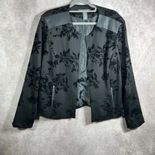 89th & Madison Blazer Jacket Womens XL Black Floral Velvet Burnout Open Front