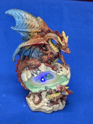 Ebros Gift Red Dragon Mother & Hatchling LED Light Up Figurine Statue Glitter 8''