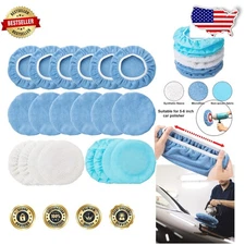 Pro 20pc 5-6" Car Polisher Buffing Covers - Soft Microfiber, Wool, Blue