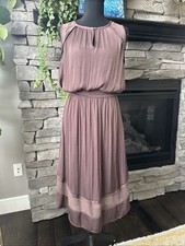 Simply Vera Wang Sz S purple Brown sleeveless Midi dress elastic waist Lined