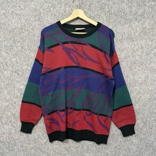 Vintage Personal Men  s Sweater Sz L 80s 90s Colorblock Abstract Knit Art