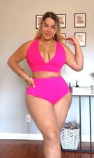 Woman's Plus Size Bikini High Waisted Swimsuit 2 Piece Tummy Control pink NEW