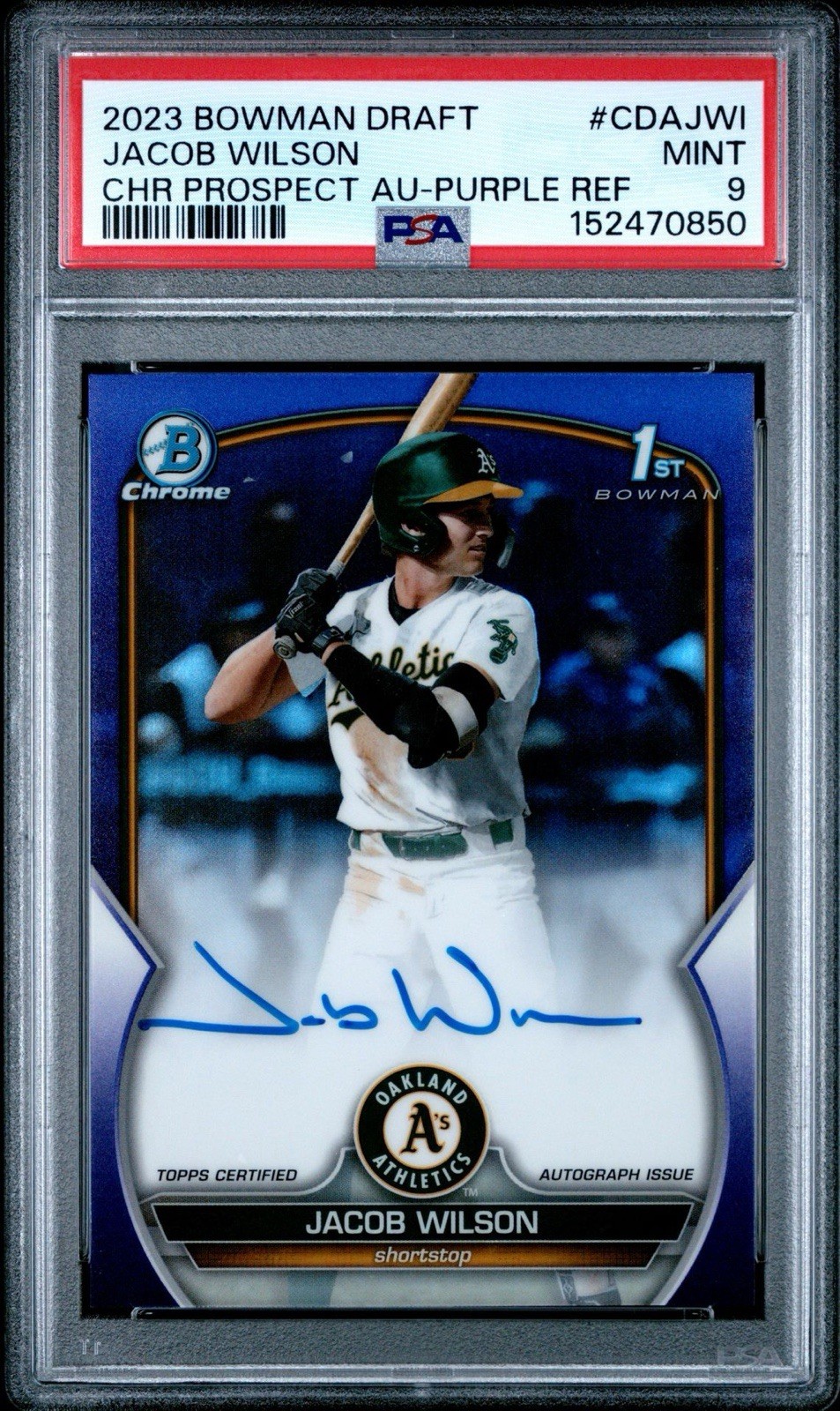 2023 Bowman Chrome #CDA-JWI Jacob Wilson Purple Refractor /250 1st Auto PSA 9