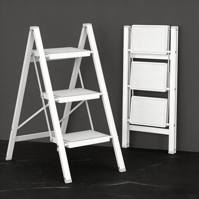 DIAMONDFORGE 3 Step Folding Ladder, Heavy Duty Steel Step Stool with Anti-Sli...