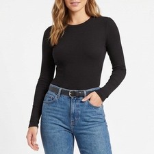 Naked Wardrobe Black Open Back Long Sleeve Bodysuit Size M