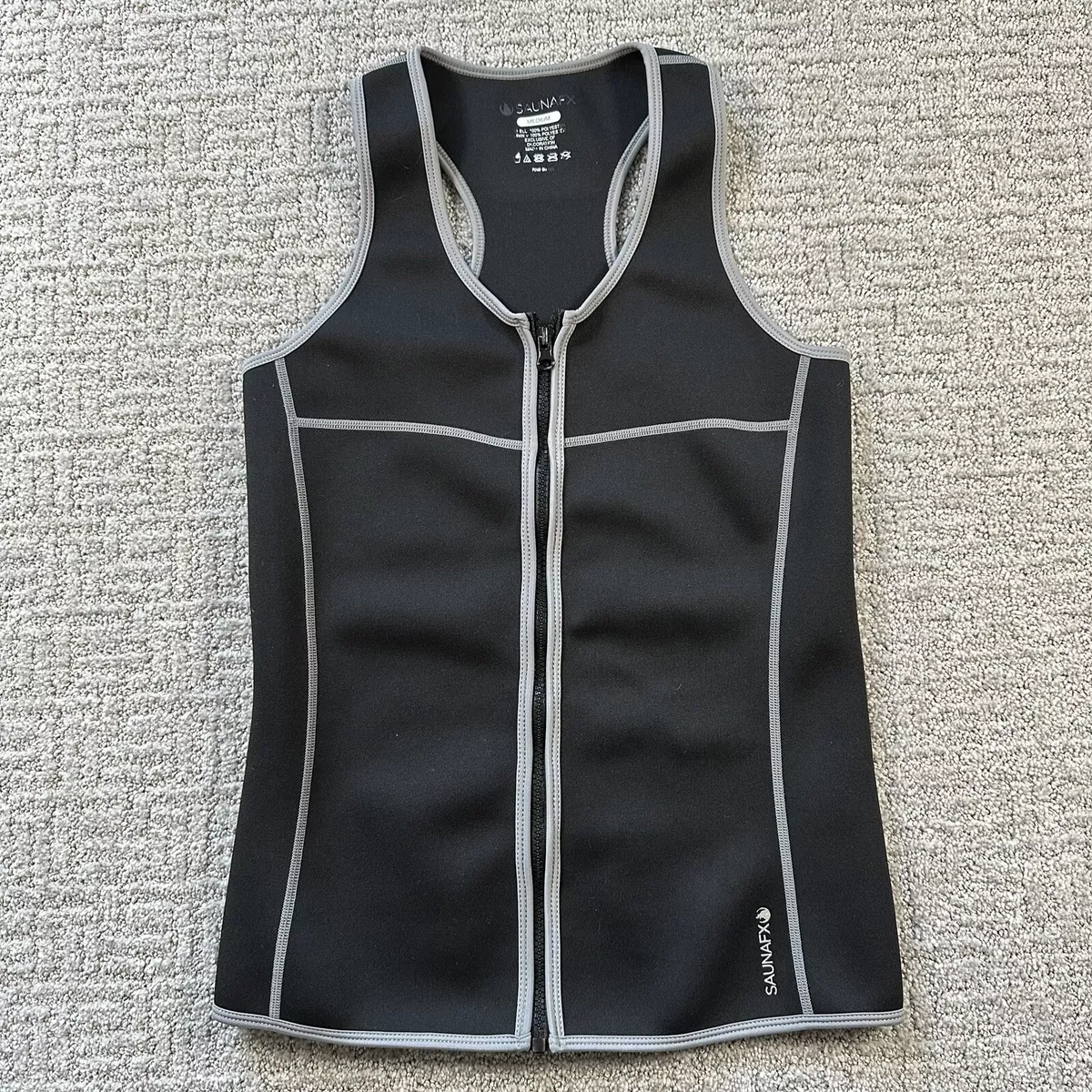 SaunaFX Vest Medium Black Neoprene Sauna Exercise Full Zip Suit Top Womens