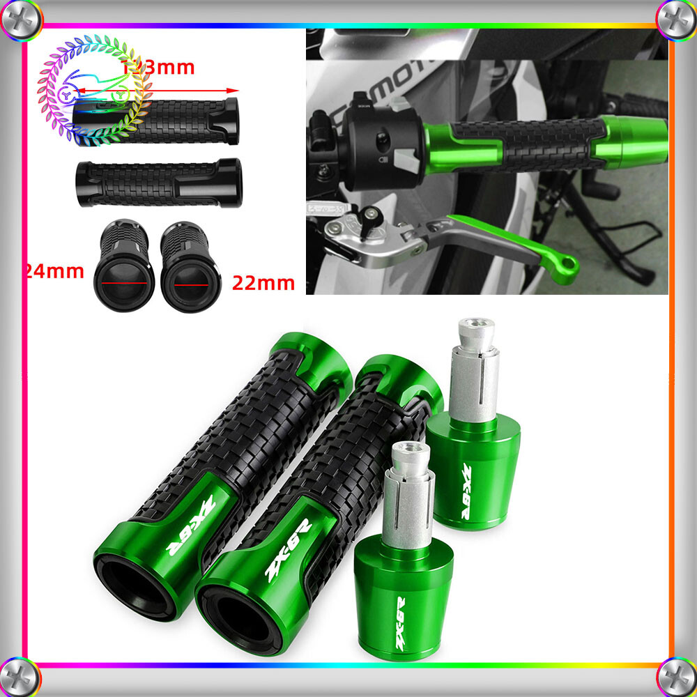 CNC 7/8" 22MM Handlebar Hand Grips End Cap Plugs For Kawasaki ZX6R/636