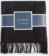 Club Room Men's  Hat & Scarf 2 Piece Gift Set Black $40 Retail New