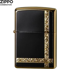 Zippo Arabesque Line Gold Insert Black Combination 2 Sided Etching 2G-ARLINEBK
