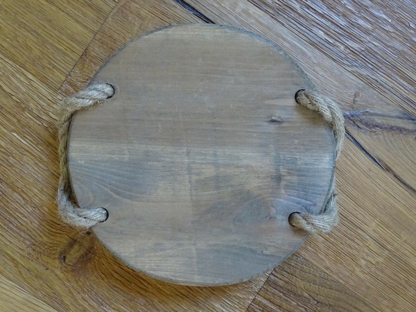 Servierbrett Tablett Rund Holz Rustikal Landhaus Holz Natur / Seil Griffe-image