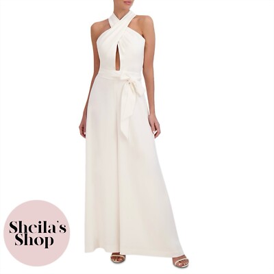 BCBGMAXAZRIA Crossover Cutout Jumpsuit Ivory Women's Size