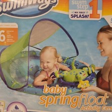 Baby Spring Float Activity Center 9 To 24 Months W/ Sun Canopy 6 Toys