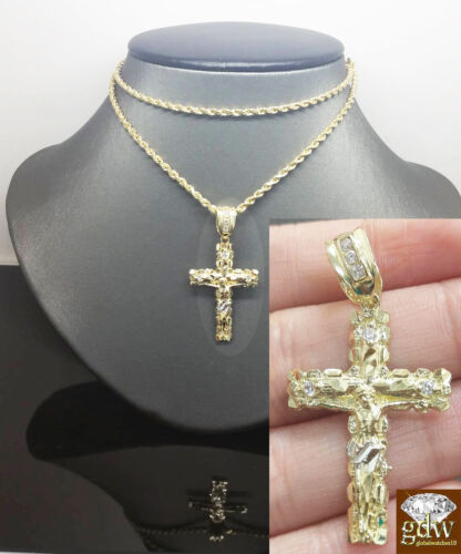 Real 10k Gold Rope Chain Cross Pendant 18" 20" 22" 24" 26" Necklace  - Picture 1 of 6