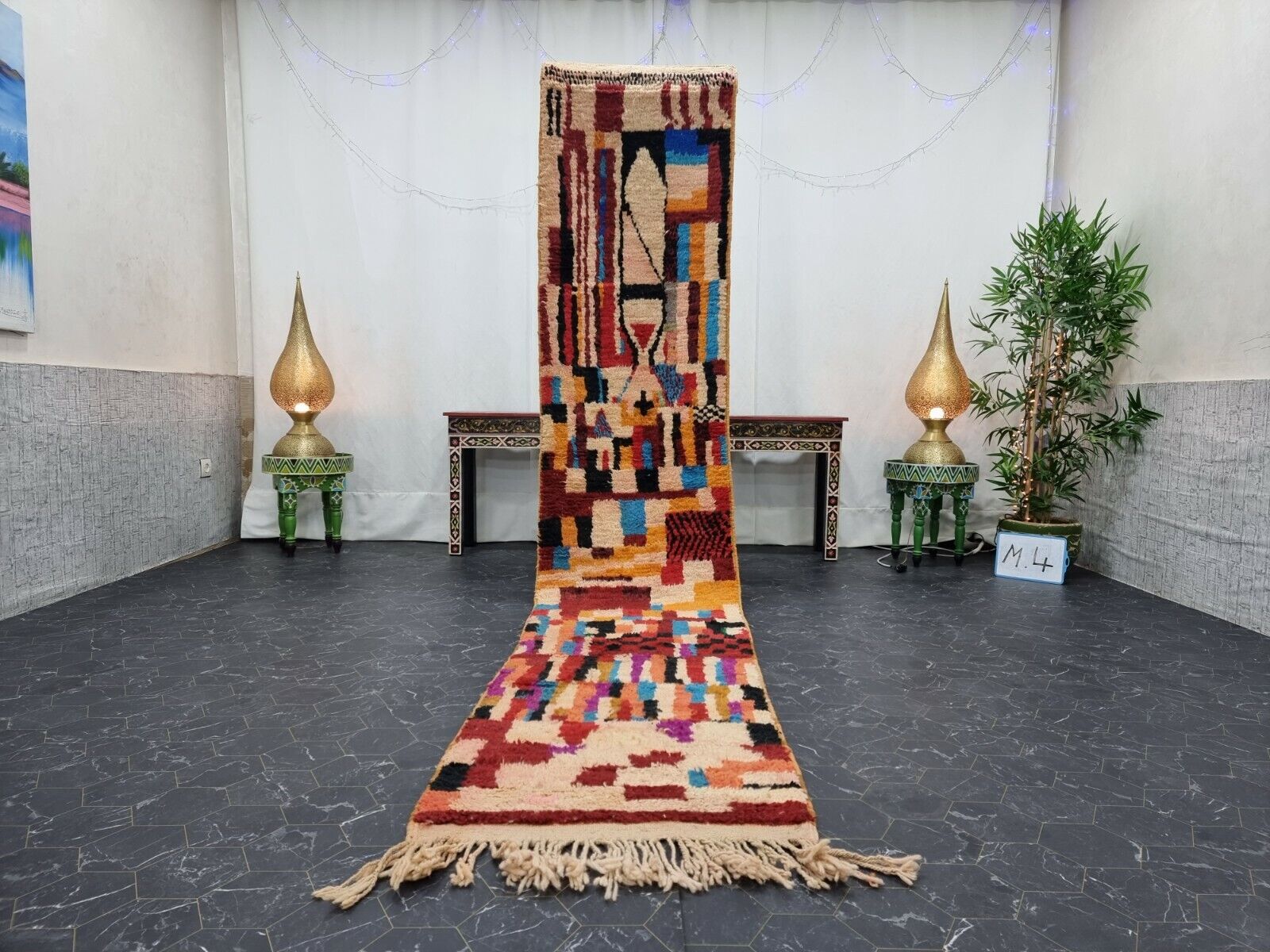 Moroccan Boujaad Handmade Rug 2'2''x11'4''  Berber Abstract Orange Black Carpet