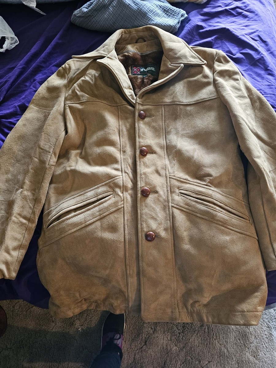 ジャケット・アウター McGREGOR SUEDE LEATHER PANEL KNIT JACKET Vintage McGregor Brown Tan Suede Leather Button Jacket Size
