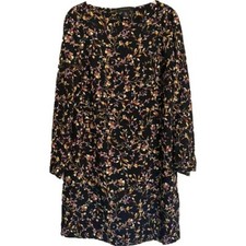 Tahari Floral Long Sleeve Dress Black Size 6 Modest Classic Chic Boho Dark Fairy