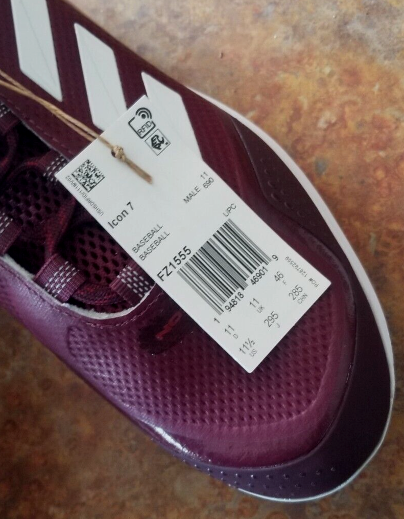 Adidas Men's Icon 7 Baseball Cleats Metal Maroon White (FZ1555) Sz