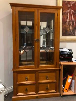 Display Cabinet Lead Light Glass Doors With Four Drawers Perth