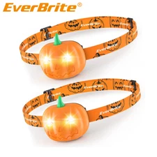 EverBrite Halloween Pumpkin Headlamp 2Pack 2 Modes LED Head Lamp Adjustable Band