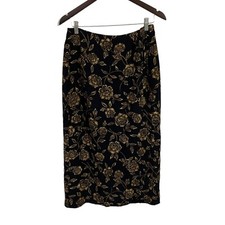 Vintage Chaus Wrap Style Floral Maxi Skirt Women  s size 10 Black  Gold