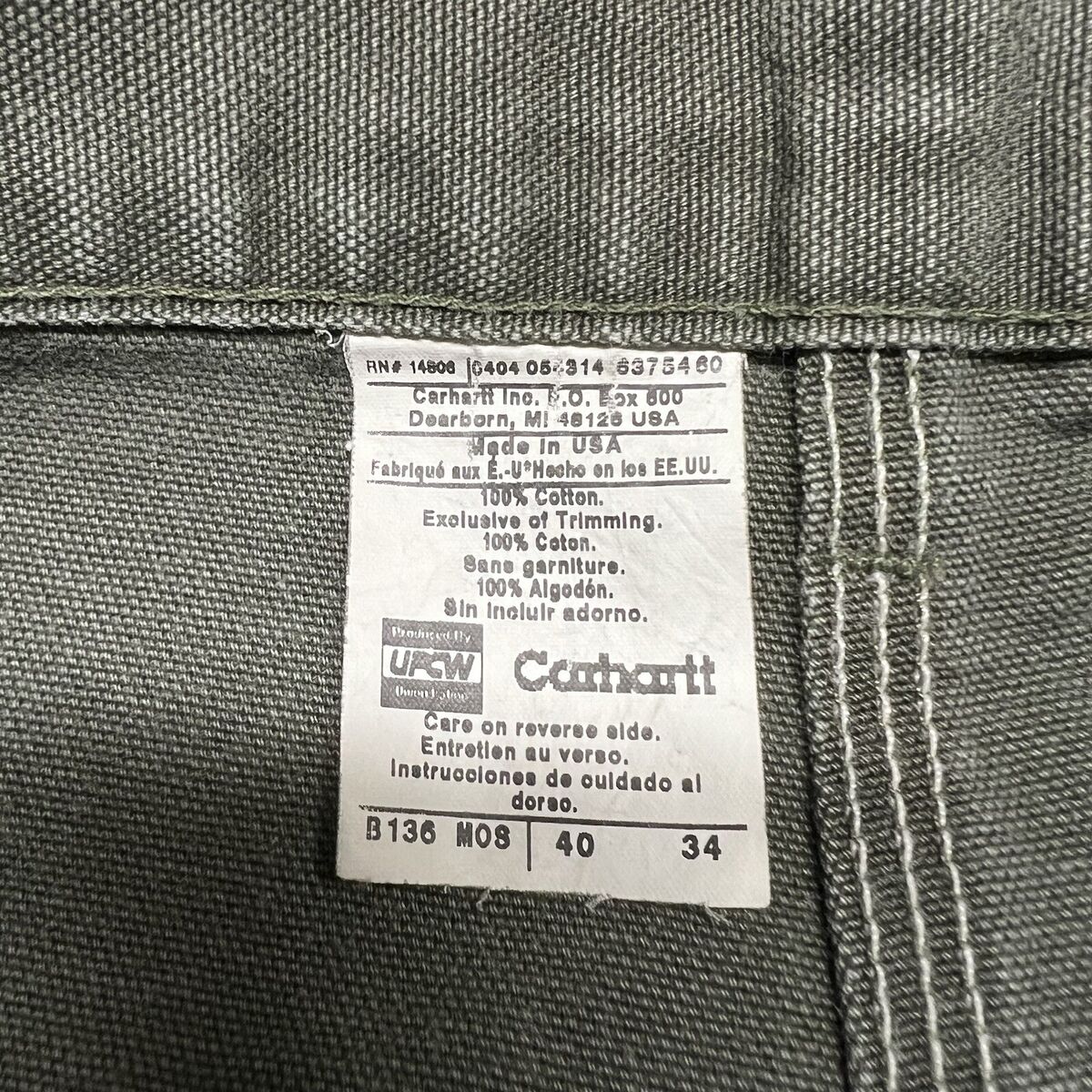 VTG 90s Carhartt B136 MOS Green Union Made In USA Double VTG 90s Carhartt B136 MOS Green Union Made In USA Double