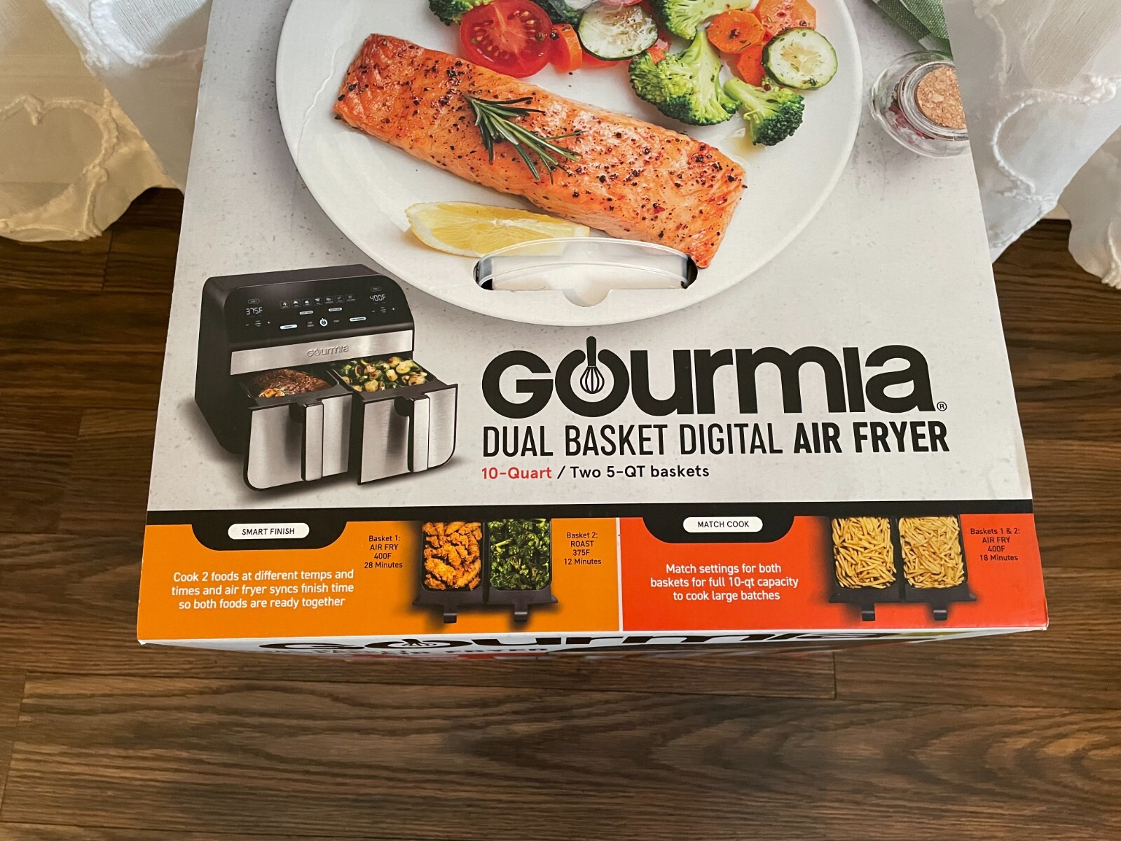 Gourmia GAF966 10Quart Dual Basket Digital Air Fryer with Smart Finish