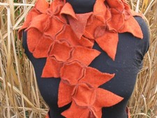 New Ladies Handmade Floral Jewellery Scarf in Walk Wool - Terracotta Orange