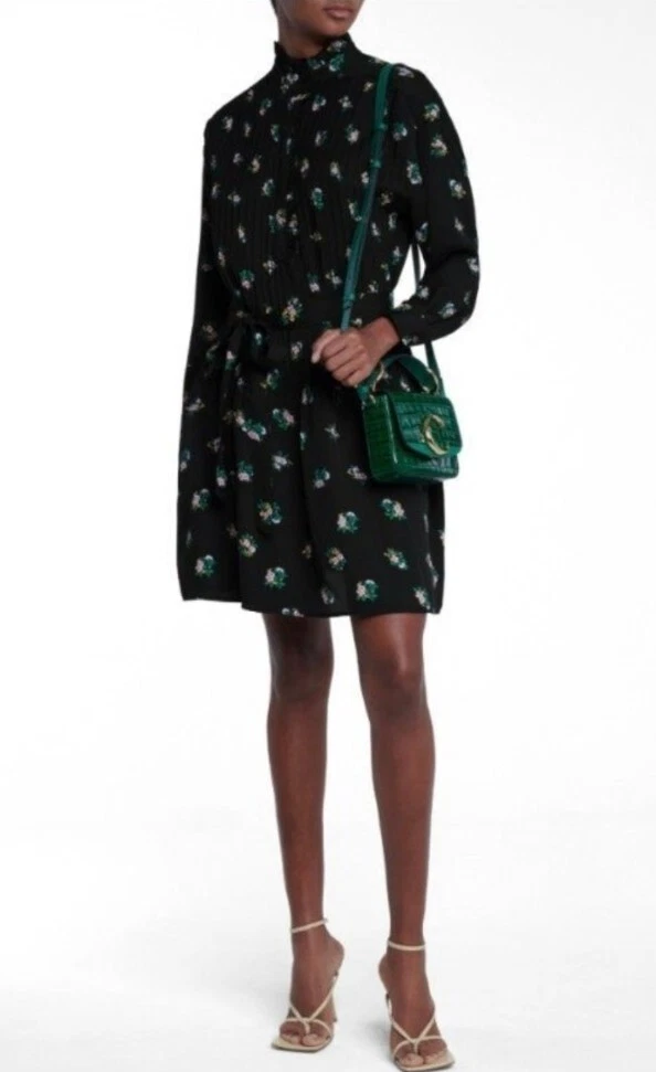 Camicia TORY BURCH nuova con etichette abito daybreak Ditsy arricciata cora floreale nera taglia 4