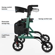 Walk Mate Rollator Walker For Seniors w/cup Holder, 8" Wheels, Folding w/Seat