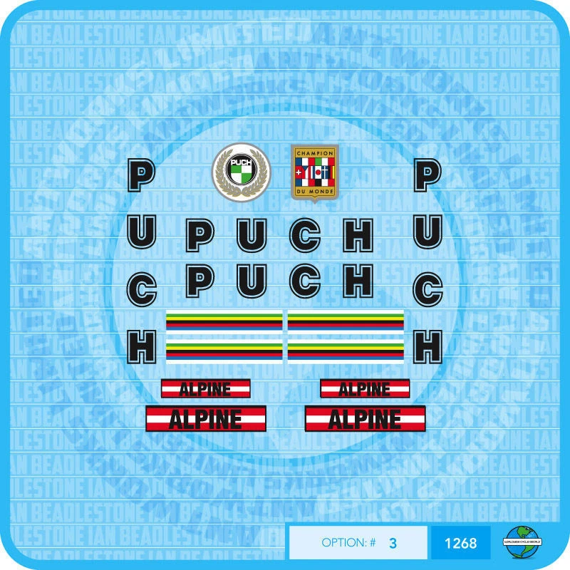 Puch Alpine Bicycle Decals Stickers Transfers Set 3 Black
