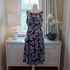 Eliza J Womens Blue/White Floral Print Pleated Seams Fit & Flare Midi Dress S-8