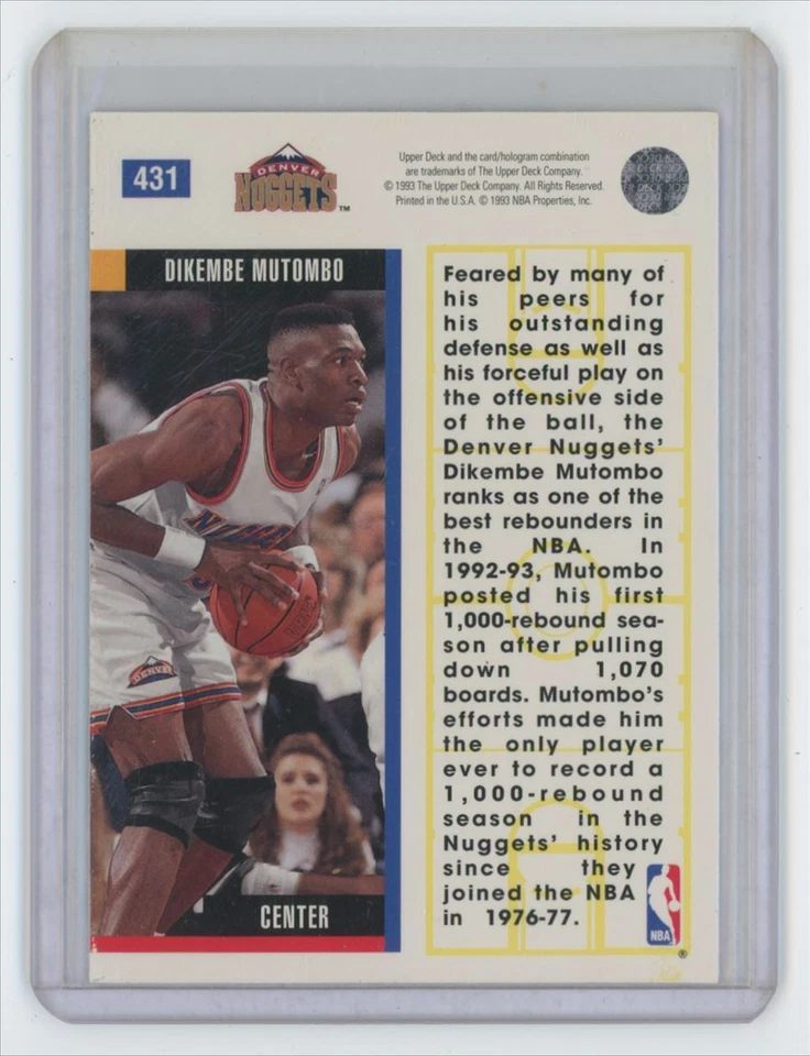 1993-94 Upper Deck Dikembe Mutombo Basketball Card #431 - Image 2 of 2