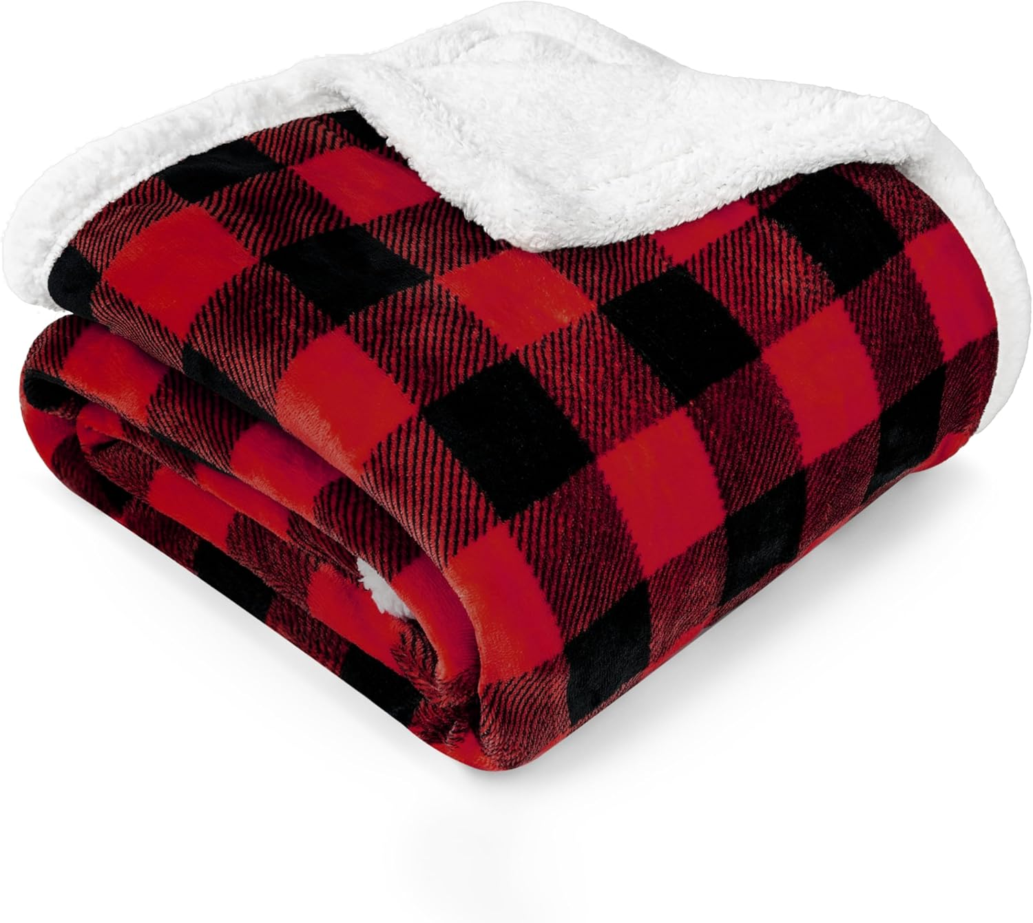Black Red Buffalo Plaid Sherpa Throw Blanket for Couch Plush Checkered Design
